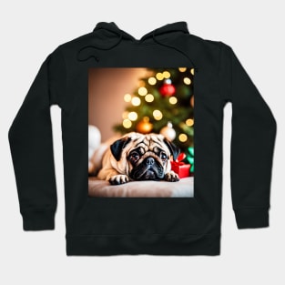 Christmas Pug Dog on Pillow Hoodie